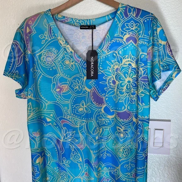 Beachy Tropical Summer Floral Blue Maxi Dress Size L - Picture 3 of 8